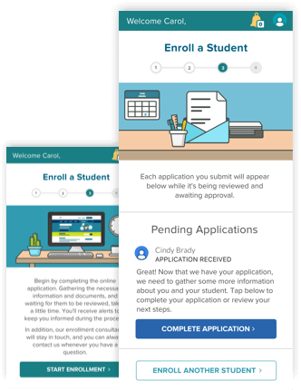 screenshots of the Enroll a Student page on the K12 App